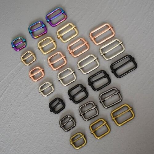 20 Pcs 15/20/25/30mm Metal Slider Adjustment Buckle Slides Tri-Glides Roller Pin Buckles Handbag Strap Slider Adjuster Belt