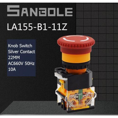 22mm Emergency Stop Knob Push Button Switch LA38-11ZS Electric Lock/Latching Type Red Mushroom Head Round