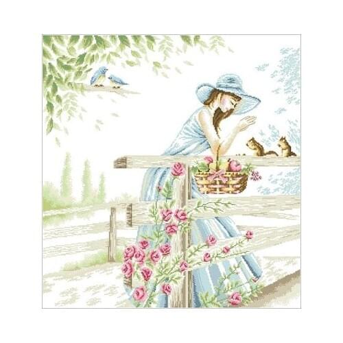 26-Dome 110804 Bicycle Girl-14CT Counted Cross Stitch 11CT 14CT 18CT DIY Cross Stitch Kits Embroidery Needlework Sets