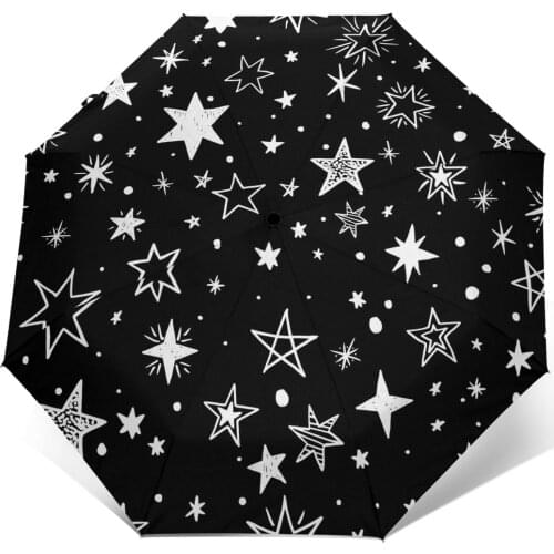 Automatic Umbrella Black With White Stars three-fold umbrella women men rain umbrella