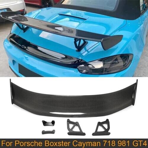 Car Rear Trunk Spoiler Wing For Porsche Boxster Cayman 718 981 GT4 Rear Trunk Big Spoiler Lip Wing Carbon Fiber / ABS Black