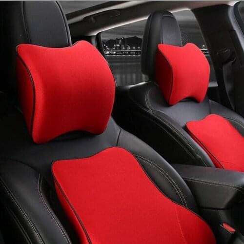 Car Pillows 3D Memory Foam Warm Car Neck Pillow PU Leather Car Seat Cushion Universal Lumbar Back Support Auto Accessories