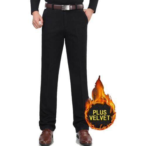 New winter Plus velvet casual pants men trousers business suit pants thick fleece cotton loose straight trousers keep warm
