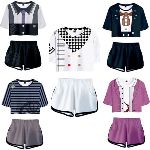 Danganronpa V3 Killing Harmony Kokichi Oma Cosplay Costume Crop Top Shorts Two Piece Sets Running Shorts Shirt Girl Set