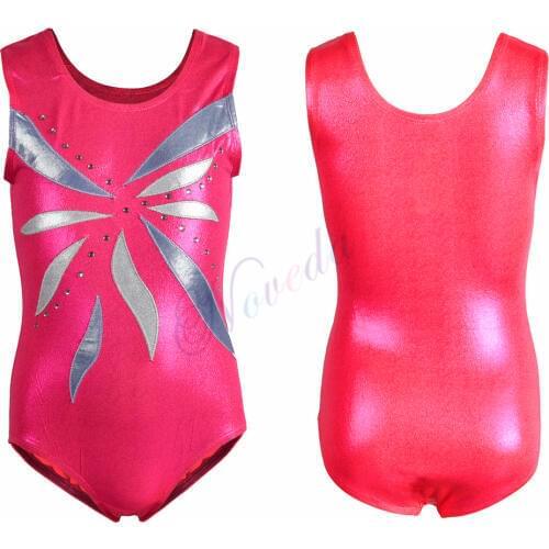 Child Kids Rhythmic Gymnastics Leotard For Girls Metallic Shiny Rhinestone Dance Ballet Leotard Dress Skate Acrobatics Leotard