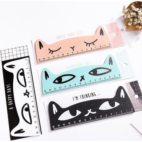 Kawaii 15cm Cat Ruler Wooden Cartoon Straight Ruler Children Stationery Gift Wholesale School Supplies