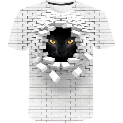 Cat In Wall Graphic T Shirts Tee Men Clothing Animal Camisetas Tops Ropa Hombre Summer Streetwear Camisa Masculina Verano