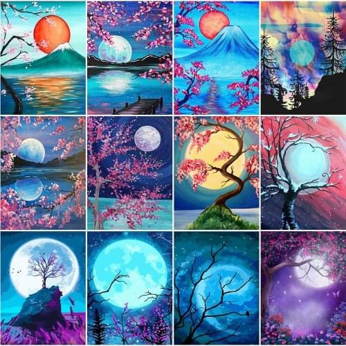 MomoArt Diamond Painting Landscape Cross Stitch Diamond Mosaic Moon Picture Of Rhinestone Embroidery Tree Beaded Handmade Gift