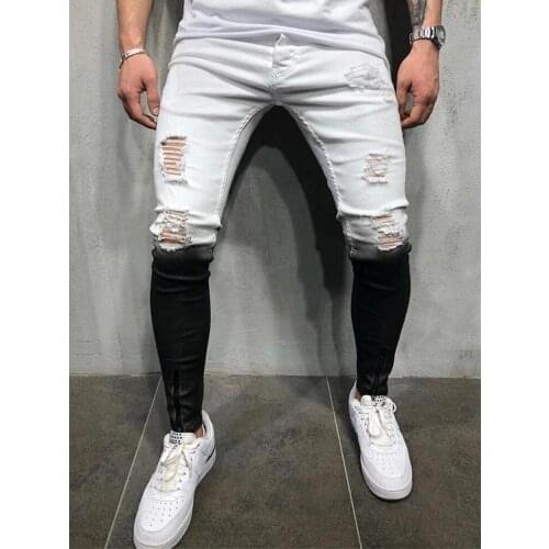 Men 2021 Colored Slim Fit Ripped Jeans Mens Casual Zipper Skinny Jeans Homme Brand Motor Biker Hip Hop White Black Denim
