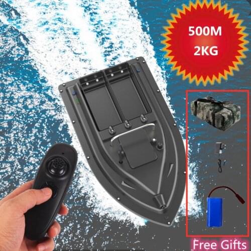 New RC Fishing Bait Boat Large Double Hopper LED Night Light One Key Cruise Control 500M Distance 2KG Load With Free Carry Bag
