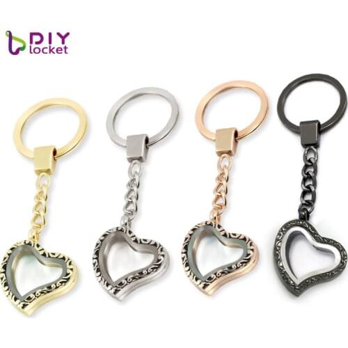 New ! 30mm Retro Heart magnetic glass locket keychains floating charm locket 4 Colors can choose Zinc Alloy LSFK22