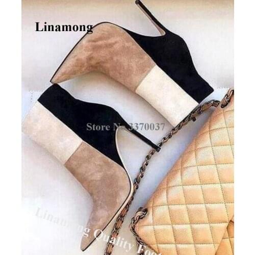 Women Spring Autumn New Fashion Women Pointed Toe Patchwork Color Ankle High Heel Boots Western Style Elegant Dress Boots