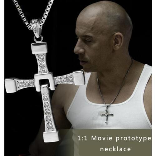 Fast And Furious 8 Necklace Dominic Toretto Cross Silver Color Cubic Zirconia Pendant Movie Jewelry For Men And Women Wholesale