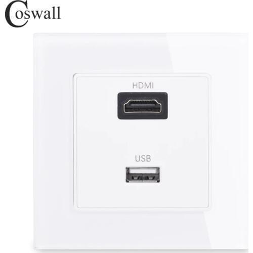 Coswall Crystal Tempered Glass Panel HDMI-compatible 2.0 Port USB 2.0 Jack Wall Power Socket Outlet C1 series C1-HU