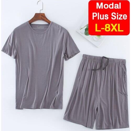Plus Size 6XL 7XL 8XL Mens Pajamas Sets V-Neck & O-Neck PJs Sleepwear Soft Modal Short Sleeve Shorts Casual Mens Clothing Set