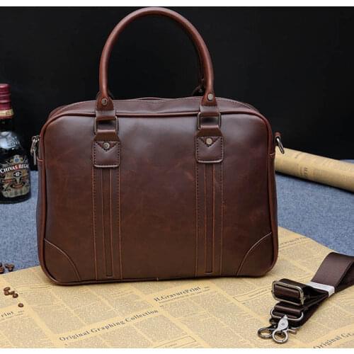 2020 Brand Business Men Briefcase Handbags Crazy Horse PU Leather Laptop Bag Casual Man Zipper Shoulder Bags Vintage Travel Bag