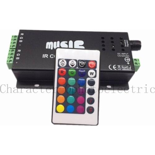 12V - 24V 12A Sound Activated Music Controller Black Color with 24key IR Remote Control 144W 2 Ports Output for RGB LED Strip