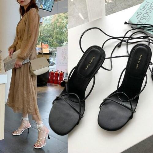 Open Toe Sandals Womens New 2021 Summer Cross Strap Clip Toe High Heel Thin Heel Square ROMAN SANDALS