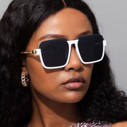Retro Square Brand Sunglasses Women Luxury Designer Half Frame Sun Glasses France Famous Eyewear 2021 Chain Leg White Shades