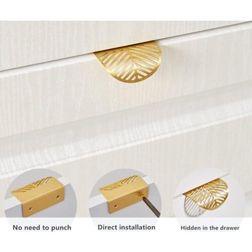 Leaf-shaped Modern Furniture Drawer Brass Handles Furniture Wardrobe Drawer Knob Brass Door Handles