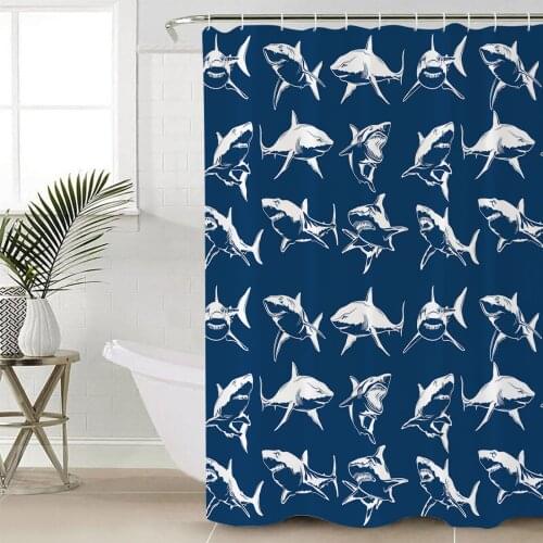 Shark Texture Simple Silhouette Shower Curtain Bathroom Decorative Waterproof Polyester Fabric Curtain for Bathroom