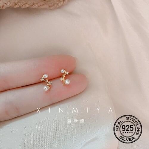 S925 Silver Needle Earrings For Women Gold Pearl Zircon Simple Korean Fashion Punk Design Girlfriend Gift Party Jewelry INEFFA