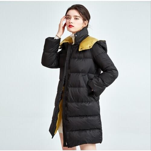 Womens Winter Down Coats long Hooded Collar White Duck Down jacket Warm Parkas Fashion Outerwear Overcoats female clothes coat