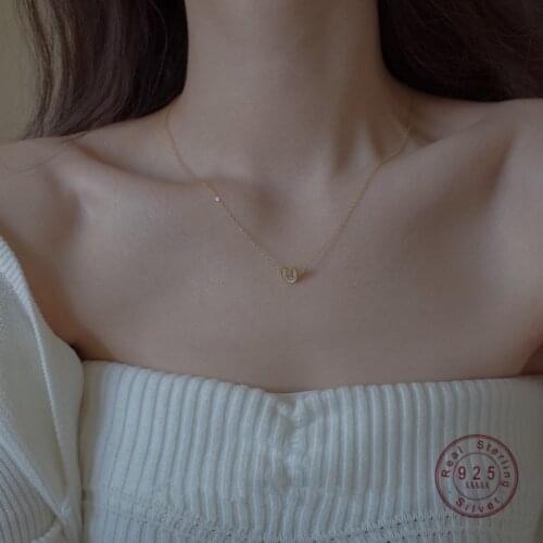 HI MAN 925 Sterling Silver Plated 14K Micro-Inlaid Crystal U Pendant Necklace Women Exquisite Small Versatile Necklace