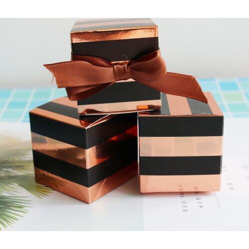 10pcs/lot Striped Square Gift Box Wedding Gold Silver Candy Cookie Packaging Box Candy Boxes Bag Paper Factory Direct selling
