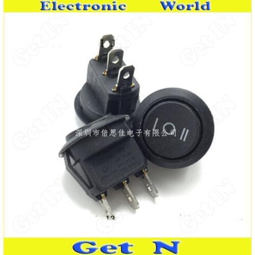 100pcs KCD1-2 3Pins 3Files Round Rocker Switches 6A/250V Push Button Power Switches Black