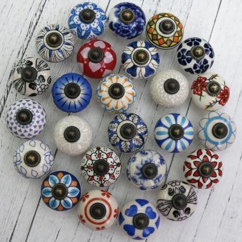 1x Vintage Flower Painted Ceramic Knobs and Handles Cupboard Door Drawer Kitchen Pull Knob Furniture Hardware