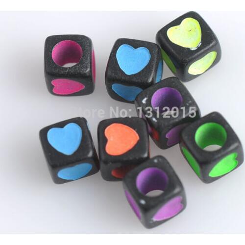 2017 New Black Heart pattern Acrylic Cube Beads For Jewelry making 7MM 200Pcs YKL0227