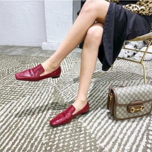 2020 Spring New fashion Female Vintage Square Toe Casaul Shoes Comfortable Soft leather sexy Loafers Shoes Moccasins women shoes