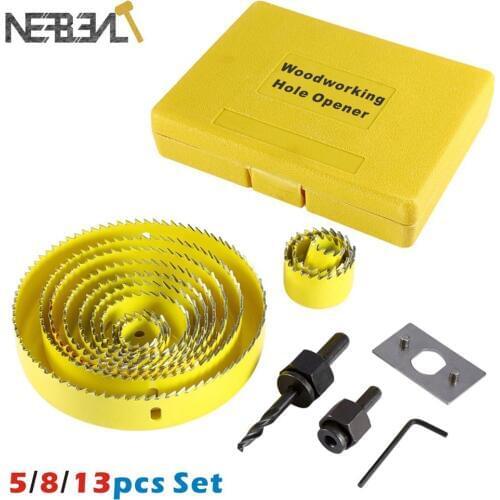 5/8/13pcs Hole Opener Saw Cutting Set Kit 19-127mm Mandrels Saws Core Drill Bits Woodworking Drilling Tool Wood Metal Cutter