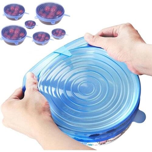 6Pcs Reusable Silicone Food Pot Lid Bowl Jar Covers Wrap Stretchable Preservative Film for Kitchen Food Storage крышка для банки