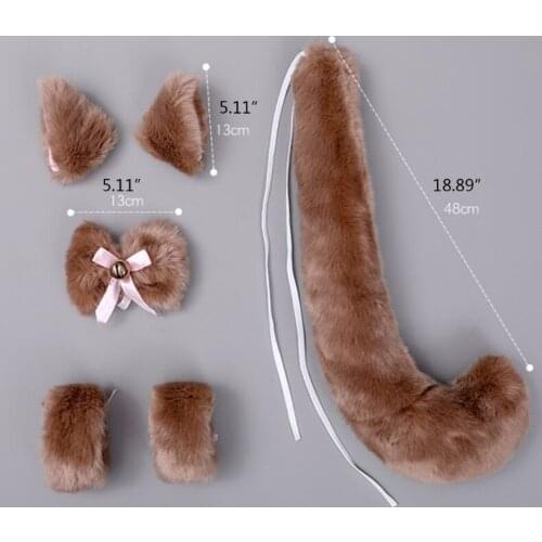 6 Pieces Cat Girls Anime Cosplay Set Kawaii Kitten Ears Hair Clips Headdress Bow Tie Tail Wristbands for Halloween