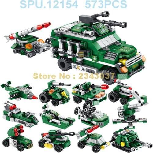 633020 573pcs 25in1 Deformation Military Armoured Vehicle Aircraft Building Blocks Toy