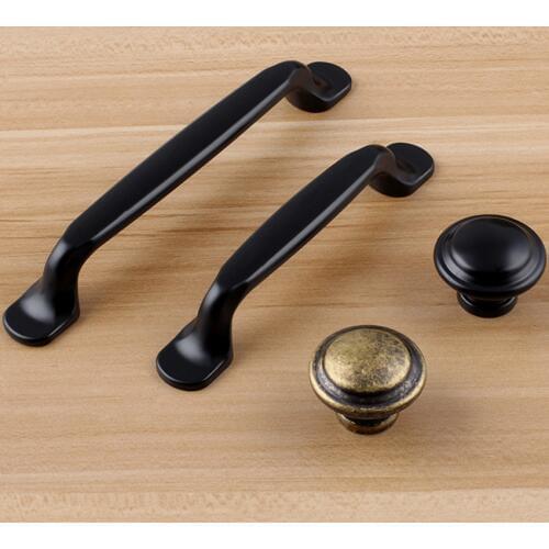 96mm 128mm modern simple black kitchen cabinet cupboard door handles vintage style bronze drawer dresser knobs pulls 5" 3.75"