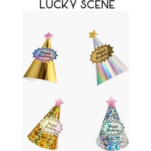 Shiny Laser Little Star Birthday Party Hats for Kids, Pets or Adults, Costume Accessories, Silver and Gold S00547