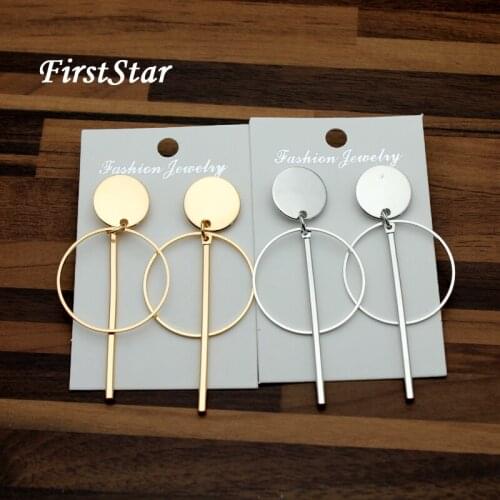 FirstStar Golden Alloy Big Hollow Round Statement Earrings Metal Circle Dangle Drop Earrings For Women Jewelry Accessories