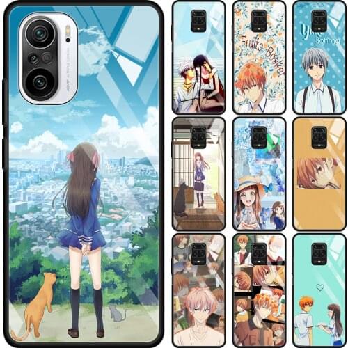 Transparent Glass Case For Redmi Note 9S 9 8 Pro 8T 7 9C 9S 6A 10 K40 K30 9T 8A Bumper fruits basket anime