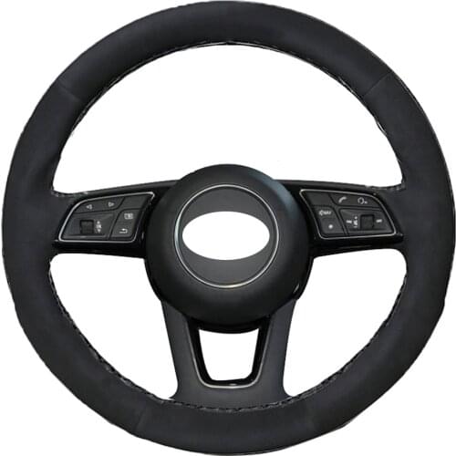 Black Leather Alcantara Material Car Steering Wheel Cover Non-slip for Audi A3 A5 A7 Q3 Q7 Auto Accessories