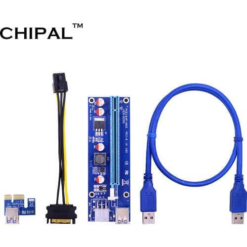 CHIPAL 10PCS VER009S PCI-E Riser Card PCIE 1X to 16X Extender with LED Indicator + 0.6M USB 3.0 Cable / 6Pin Power Cord