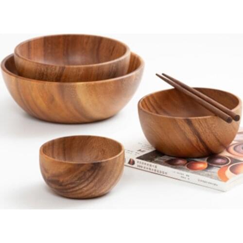 Natural Acacia Wooden Bowl Creative Kitchen Environmental Protection Wooden Tableware Fruit Plate Salad Bowl