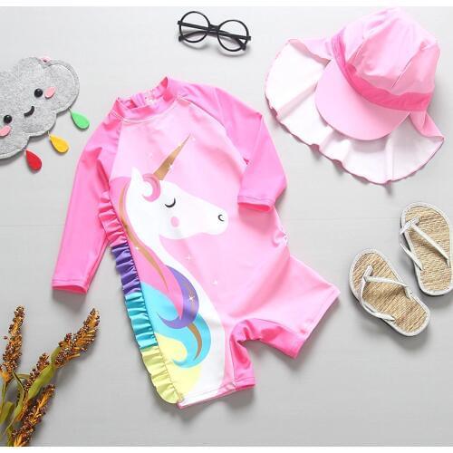 New 2019 Childrens Swimwear Unicorn One Piece Girls Swimsuit Printed Swimming Suits Unicorn Girl Swimwear With Hat CZ900