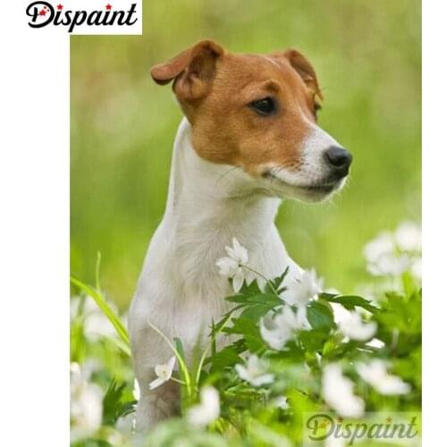 Dispaint Full Diamond "Animal dog flower" DIY 5D Diamond Painting Cross Stitch Home Decor Picture Of Rhinestone Handmade A25838