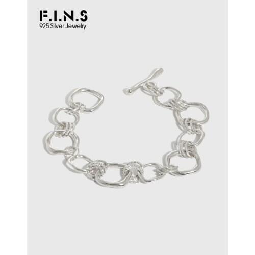 F.I.N.S INS Minimalist Geometric Chain Link S925 Sterling Silver Bracelet Female Square Hoop Chain Fine Bracelets for Decoration