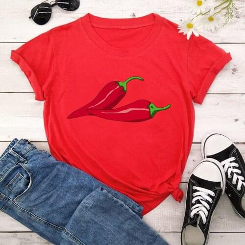 Chili Print T Shirt Women Short Sleeve O Neck Loose Tshirt Summer Women Causal Tee Shirt Tops TX8234