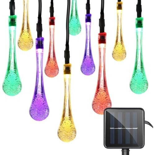 Solar String Lights 20 Feet 30 LED Water Drop Solar Fairy Waterproof Lights for Garden, Patio, Yard, Home, Parties, Multi Color