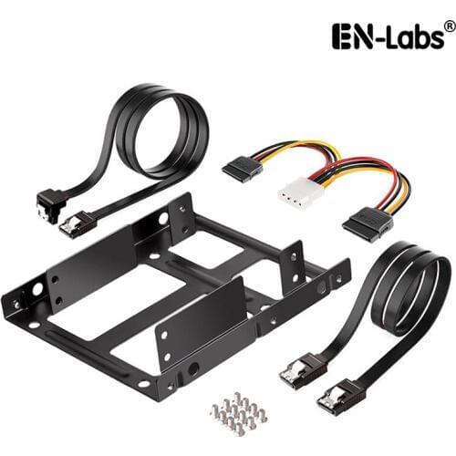 En-Labs SATA Data Cable and Power Adapter Cable w/ Metal Dual 2.5" to 3.5" Hard Drive Bay Mounting Bracket- 2 X 2.5" to 3.5" HDD